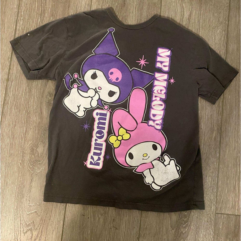 Grey Sanrio Kuromi and My Melody shirt